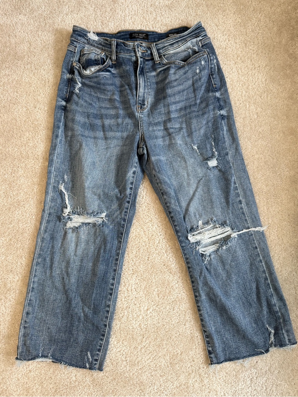 Judy Blue Denim High-Rise Distressed Cropped Wide Leg Jeans 13/31